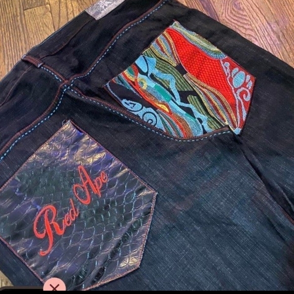 🔥Red Ape Men 46 Waist Psychedelic Baggy Jeans Pants Y2K RARE & Excellent Cond💥 - Picture 1 of 7